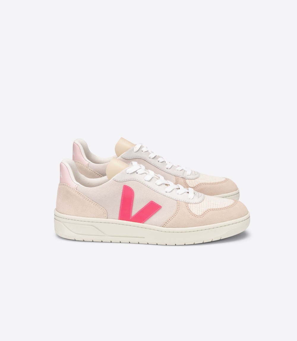 Veja Trainers Womens Beige/Pink - V-10 Suede Multico Natural - NEZK-36145